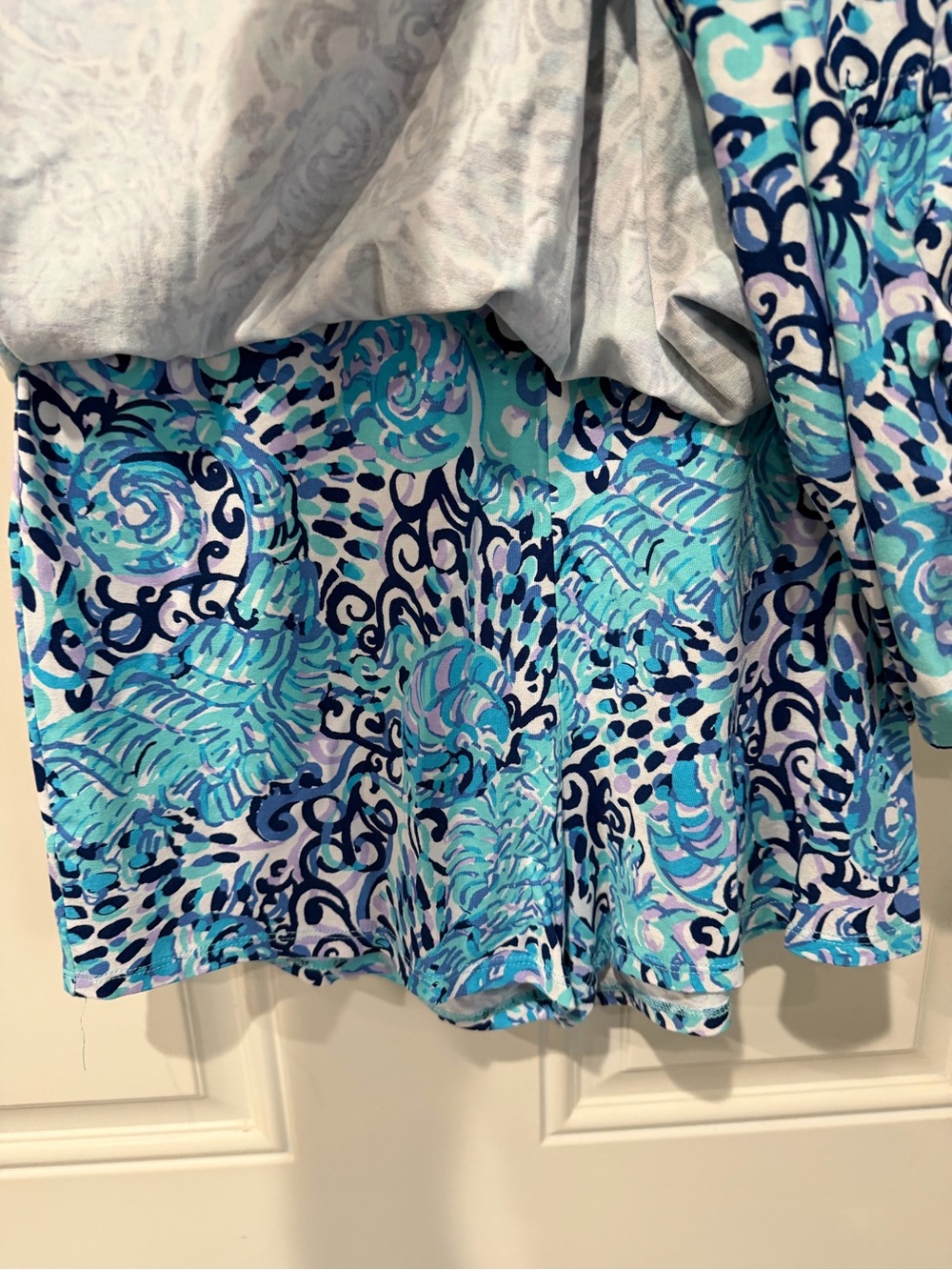 Lilly Pulitzer Navy, Aqua & lavender Abstract Print Tank Romper - Picture 3 of 4